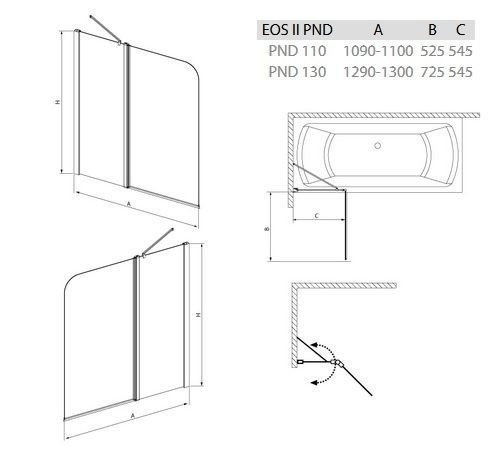 Шторка для ванни Radaway Eos II PND 110 L, ліва, 152x110 (206211-01L)