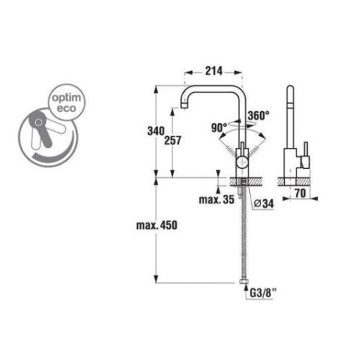 Змішувач для кухні Jika Mio, одноважільний, хром (HH3517110042001)