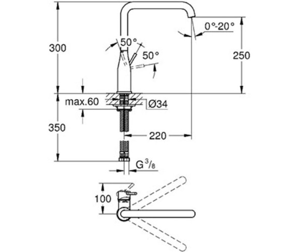 Смеситель для кухни Grohe Essence, однорычажный, хром (30269000)