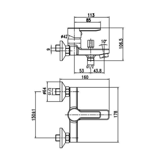 Смеситель для ванны Aqua Rodos Aqua 90771, однорычажный, хром (АР000040399)