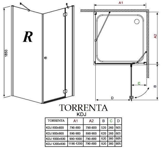 Душевая кабина Radaway Torrenta KDJ, правая, 120x80 (32232-01-01NR)