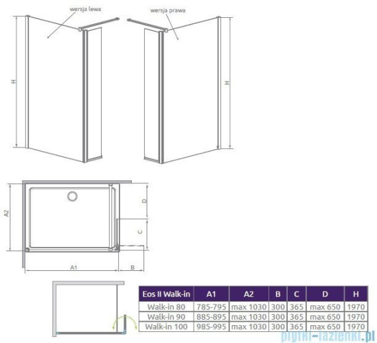 Душевая кабина Radaway Eos II Walk-In, правая, 90x90 (3799501-01R)