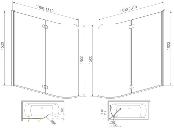 Шторка для ванни Radaway Eos PND 130 L, ліва, 152x130 (205202-101L)