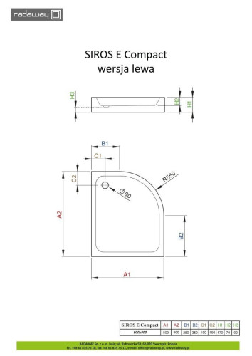 Душевой поддон Radaway Siros E, 90x80 (SBE8917-1L)