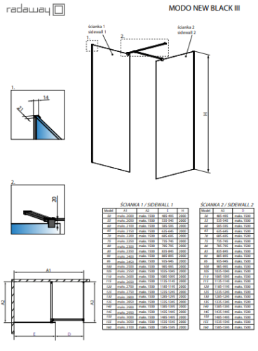 Душевая стенка Radaway Walk-In Modo New Black III 160 (389164-54-01)