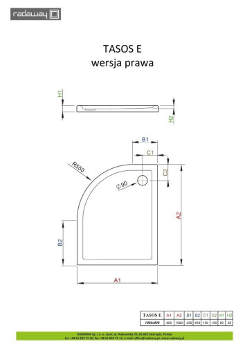 Душевой поддон Radaway Tasos E, 100x80 (STE1086-30R)