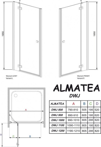 Душові двері Radaway Almatea DWJ 90R, праві (31102-01-01N)