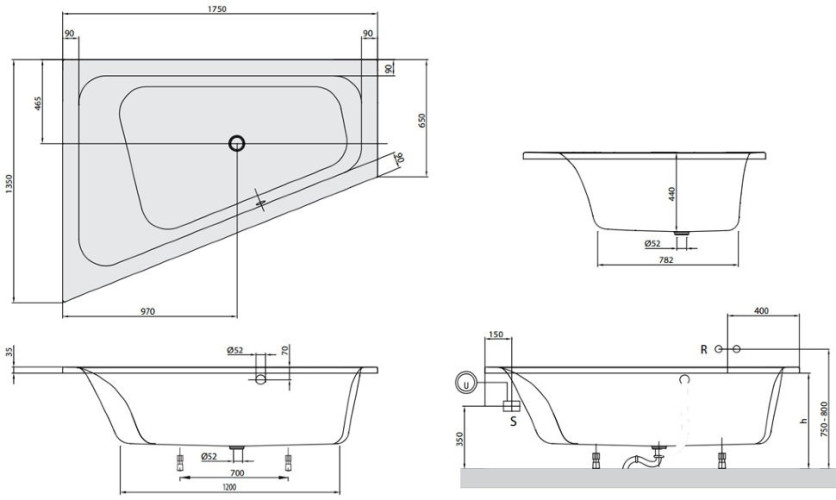 Ванна акриловая Villeroy&Boch Loop&Friends Square, 175х135 (UBA175LFS9LIV-01)