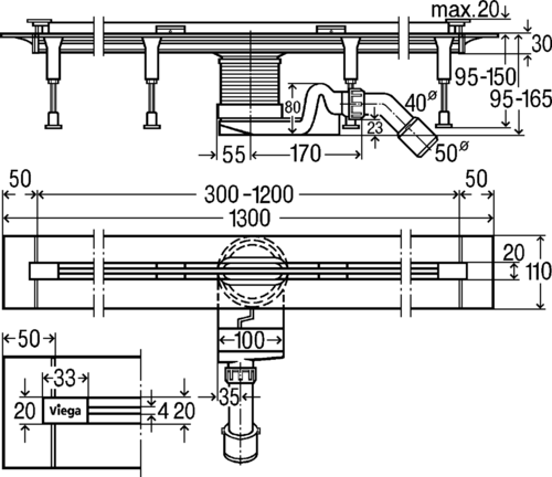 Душевой канал (трап) Viega Advantix Vario, дизайн-вставка Visign SR2, 120 (704360)
