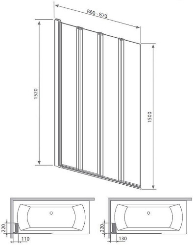 Шторка для ванни Radaway Eos PNW4 90, 152x90 (205401-101)