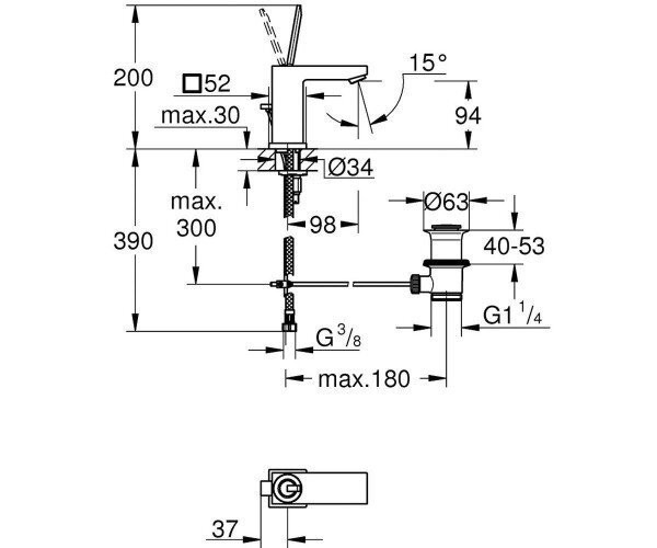 Cмеситель для умывальника Grohe Euroсube, джойстик, хром (23654000)