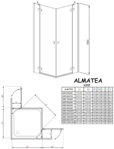 Душова кабіна Radaway Almatea KDD, 90x75 (32184-01-01N)