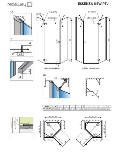 Душова стінка Radaway Essenza New PTJ 90Zx90S (385050-01-01)