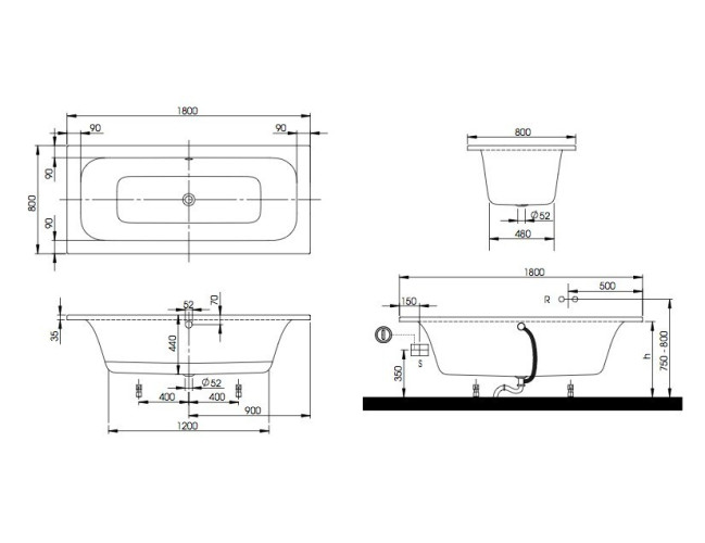 Ванна акрилова Villeroy&Boch Loop&Friends Square, 180х80 (UBA180LFS2V-01)
