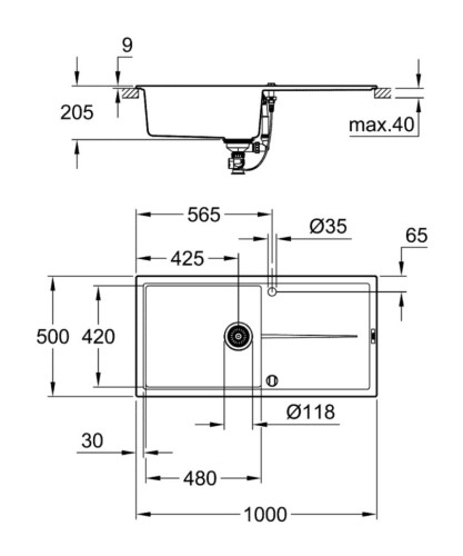 Кухонная мойка гранитная Grohe K400, 100x50, черный (31641AP0)