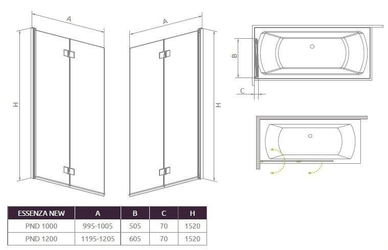Шторка для ванни Radaway Essenza New PND 120 L, ліва, 152x120 (207212-01L)