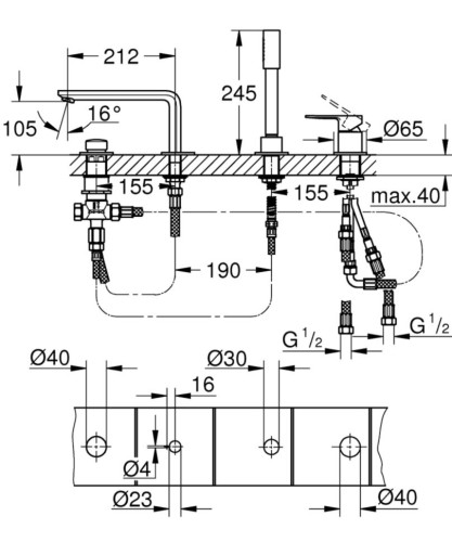 Смеситель для ванны Grohe Lineare, однорычажный, хром (19577001)