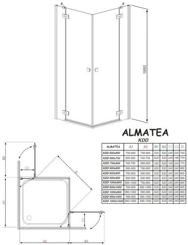 Душевая кабина Radaway Almatea KDD, левая, 90x80 (32186-01-01N)
