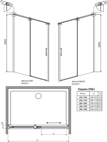 Душевые двери Radaway Espera Mirror DWJ 140L, левые (380114-71L)