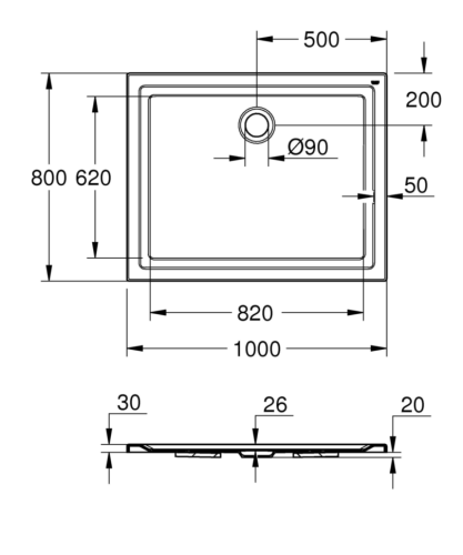 Душовий піддон Grohe, 100x80 (39306000)