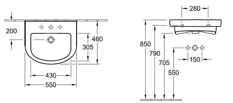 Умивальник підвісний Villeroy&Boch Subway 2.0, 55 (7114F601)