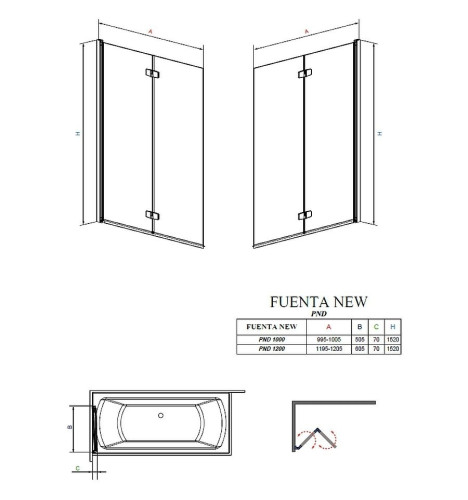 Шторка для ванни Radaway Fuenta New PND 120 R, права, 152x120 (208212-01R)
