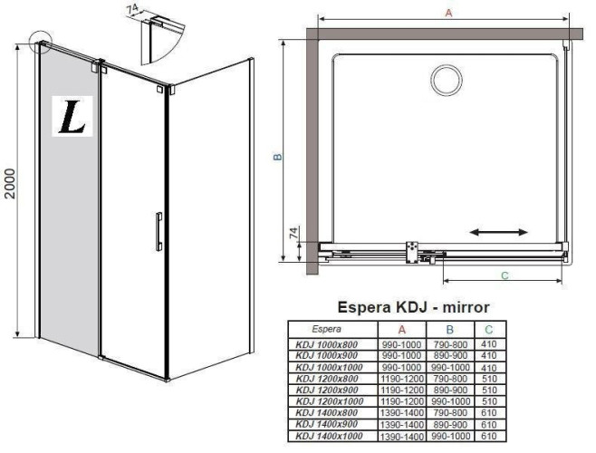 Душевые двери Radaway Espera Mirror KDJ 100L, левые (380130-71L)
