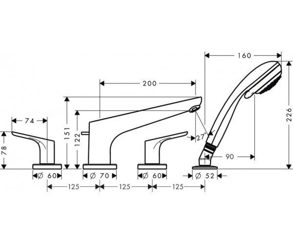 Смеситель для ванны Hansgrohe Focus E, двухвентильный, хром (31936000)