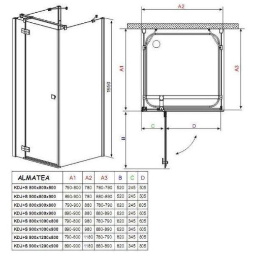 Душова кабіна Radaway Almatea KDJ+S, ліва, 80x80 (31532-01-01L1)