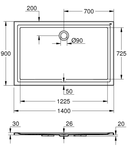 Душевой поддон Grohe, 140x90 (39307000)