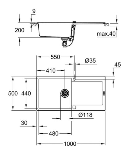 Кухонная мойка гранитная Grohe K500, 100x50, серый (31645AT0)