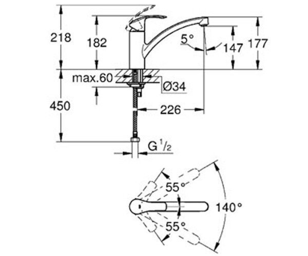 Смеситель для кухни Grohe Eurosmart, однорычажный, хром (32534002)