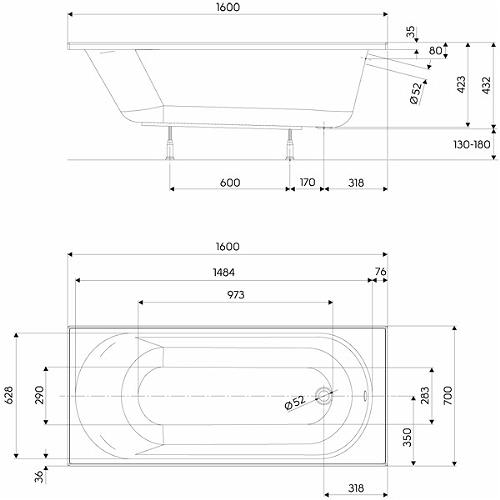 Ванна акриловая Kolo Opal Plus, 160x70 (XWP136000N)