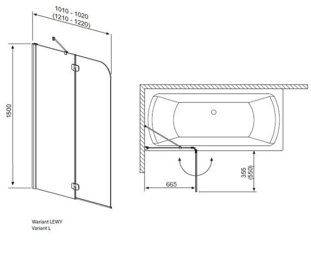 Шторка для ванни Radaway Torrenta PND 120, ліва, 150x120 (201203-101NL)