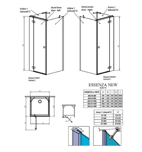Душова кабіна Radaway Essenza New KDJ+S, права, 90x90 (385020-01-01R)