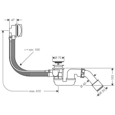 Cлив-перелив для ванны Hansgrohe Flexaplus, полуавтомат (58143000)