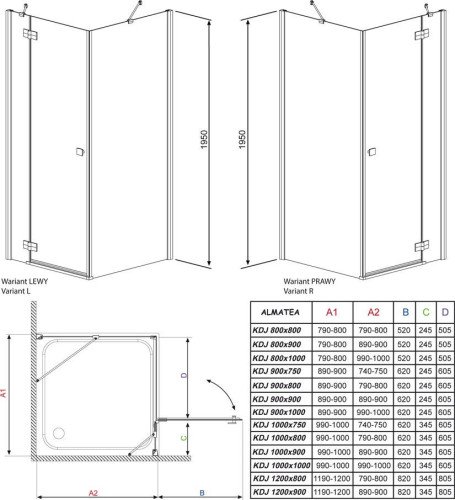 Душова кабіна Radaway Almatea KDJ, ліва, 100x80 (32149-01-01NL)