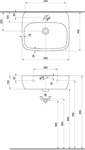 Умывальник подвесной Kolo Style, 55 (L21955000)