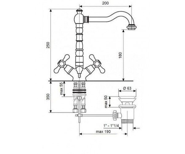 Cмеситель для умывальника Emmevi Deco Old, двухвентильный, бронза (BR12613)