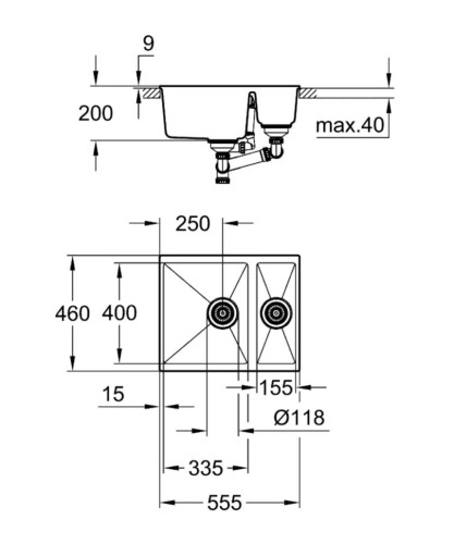 Кухонная мойка гранитная Grohe K500, 55x46, серый (31648AT0)