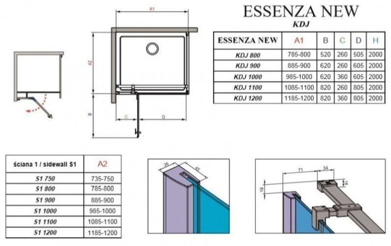 Душова кабіна Radaway Essenza New KDJ, ліва, 90x90 (385044-01-01L)