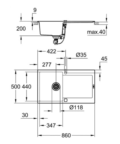 Кухонна мийка гранітна Grohe K500, 86x50, сірий (31644AT0)