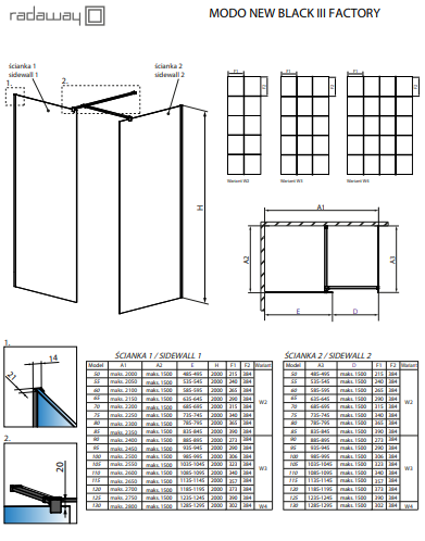 Душова стінка Radaway Walk-In Modo New Black III Factory 60 (389064-54-55)