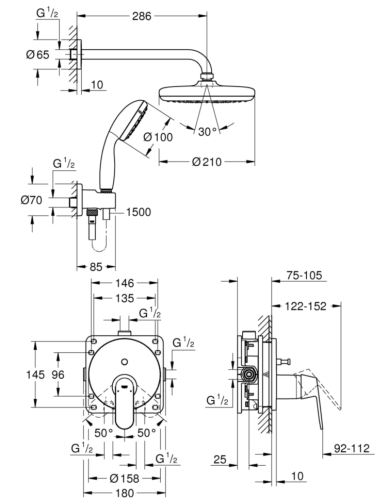 Душова система Grohe Eurosmart Cosmopolitan (25219001)