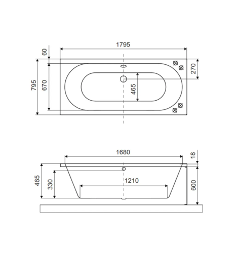 Ванна акриловая прямоугольная 1800x800 черный матовый Excellent Oceana Slim