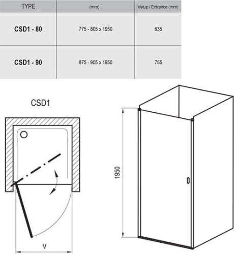 Душевые двери Ravak Chrome CSD1-80 (0QV40U00Z1)
