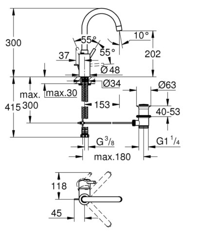 Cмеситель для умывальника Grohe Concetto, однорычажный, хром (32629002)