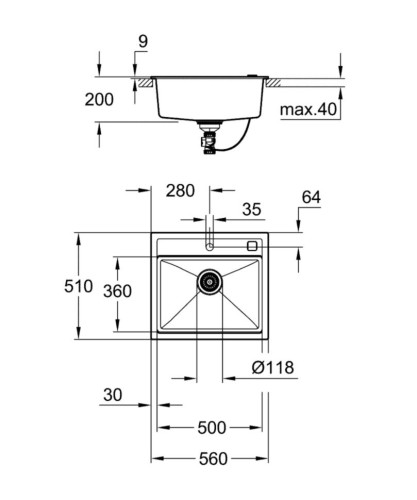 Кухонная мойка гранитная Grohe K700, 56x51, серый (31651AT0)