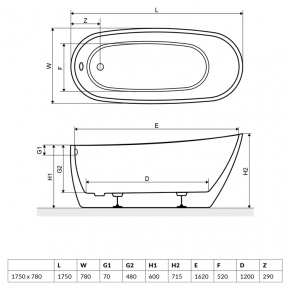 Ванна акриловая Radaway Nikia, 175x78 (WA1-41-175X078U-B)