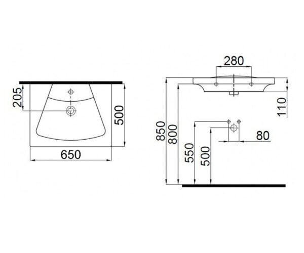 Умивальник врізний Idevit Vega, 65 (2801-0505-07)